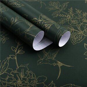 Dark Green and Gold Wallpaper Floral Peel and Stick Wallpaper 17.7"x118.1"